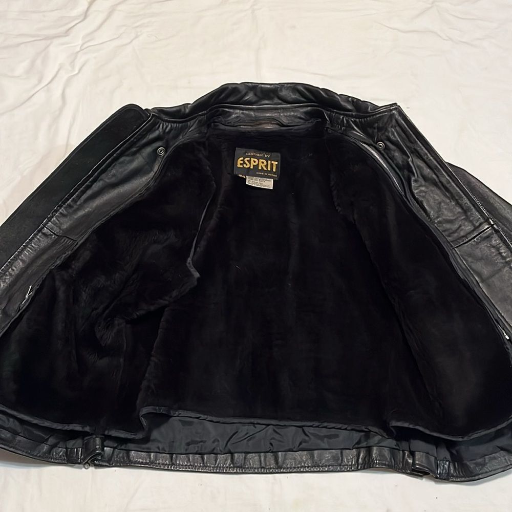 Vintage Espirt Black 100% Leather Bomber Motorcycle Jacket Small - Picture 3 of 10